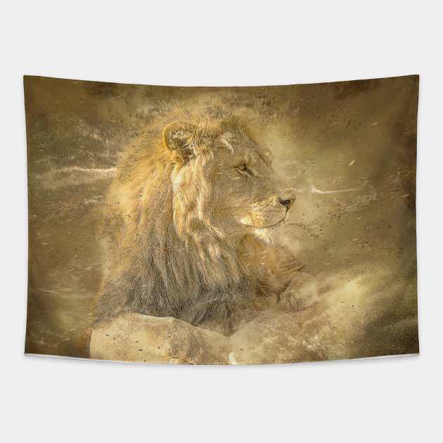 Lion Animal Wildlife Jungle Nature Safari Adventure Discovery Africa Digital Painting Tapestry by Cubebox