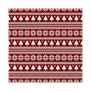 Dark Christmas Candy Apple Red Nordic Trees Stripe in White T-Shirt