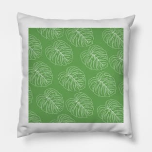 monstera tropical plant hawaii aloha print green and white Pillow