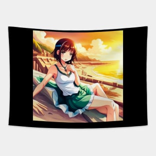 chica anime en la playa Tapestry