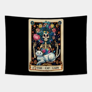 The Cat Lady funny skeleton tarot card Tapestry