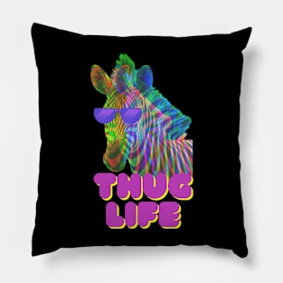 Thug Life Neon Zebra with Sunglasses Pillow