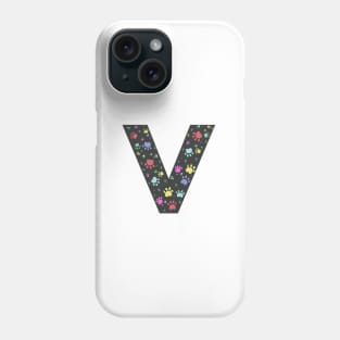 V letter  with colorful paw print Phone Case