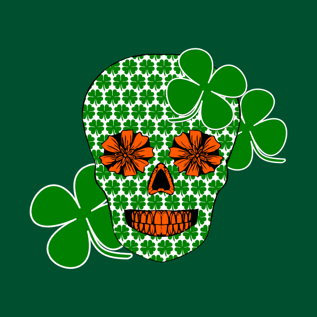 St Patricks Day Skull with Shamrocks by Scarebaby