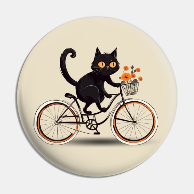 Floral Feline Pedals: The Adventures of the Cat Cyclist Pin by Helen Morgan