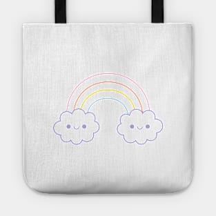 Pastel Happy Rainbow Clouds Lineart Tote