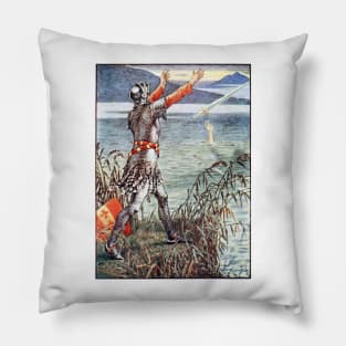 Victorian King Arthur & Excalibur Illustration Pillow