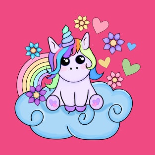 Rainbow and Hearts Unicorn Art T-Shirt