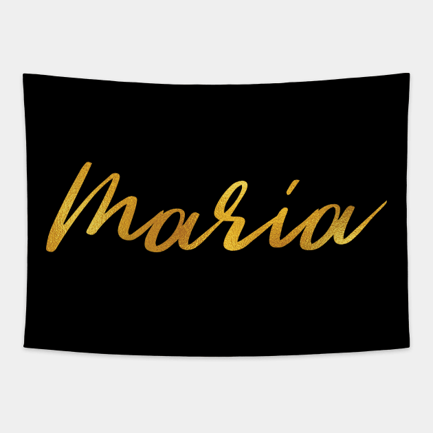 Maria Name Hand Lettering in Faux Gold Letters Tapestry by Pixel On Fire