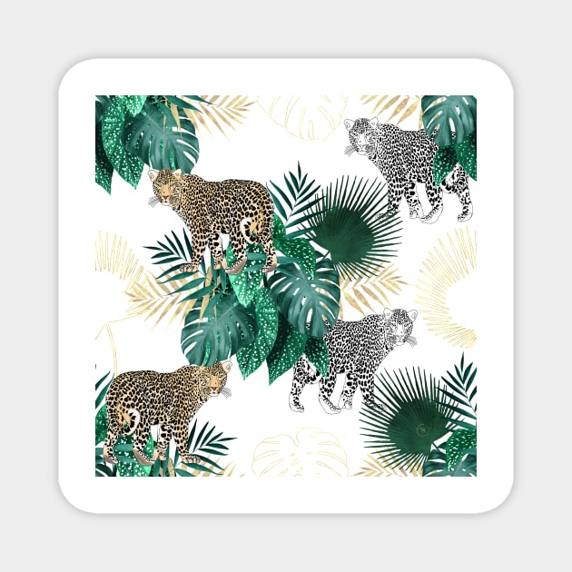 Modern leopard and tropical leaves design Magnet by NdesignTrend