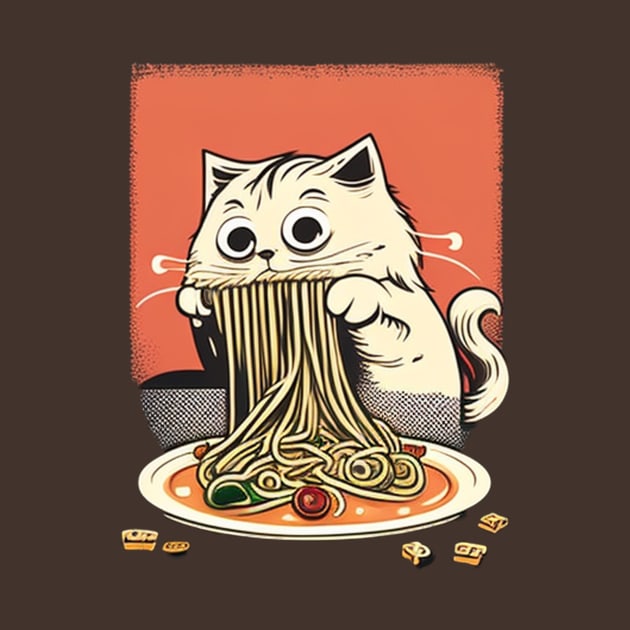 CAT EATING SPAGUETTI by TheABStore