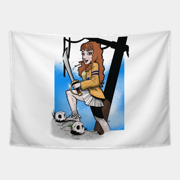 80s Pirate Pinup Cheerleader Tapestry by Rob Smid Designs