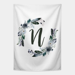 Floral Monogram N Dark Bohemian Flora Tapestry