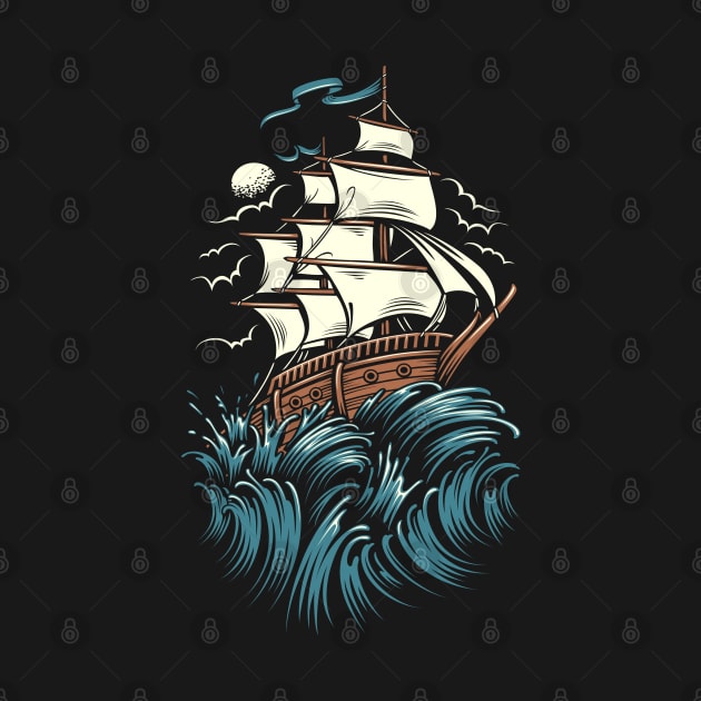 Ship Sailing In Ocean by Mako Design 