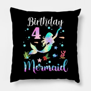 4 Years Old Birthday Mermaid Happy 4th Birthday Pillow