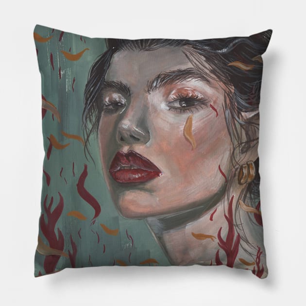 portrait of a girl Pillow by SosiCreatesArt