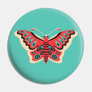 FOLK FLUTTER Folk Art Butterfly in Retro Red Turquoise Black Cream - UnBlink Studio by Jackie Tahara Pin