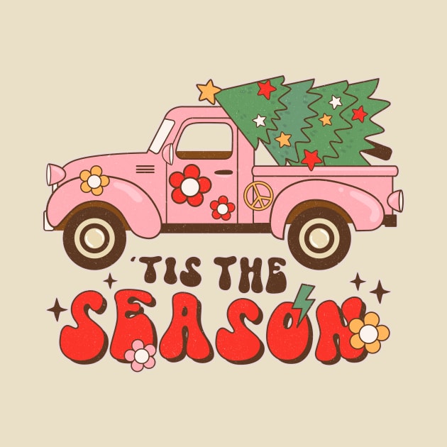 Merry Christmas Tis The Season Retro Truck Christmas Tree by SilverLake