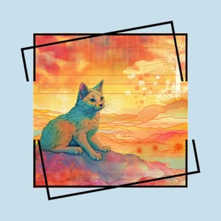 Summertime Cat Enjoying Outside For Summer Solstice With Colorful Background With Nature Scene With Cat Being Cute For Pet Owner Who Loves T-Shirt