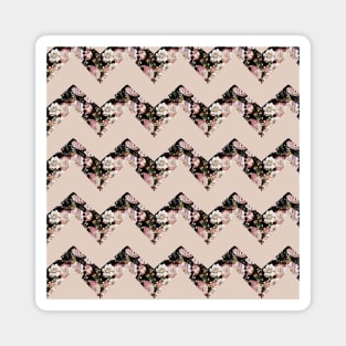 preppy modern vintage flowers tan chevron black floral Magnet