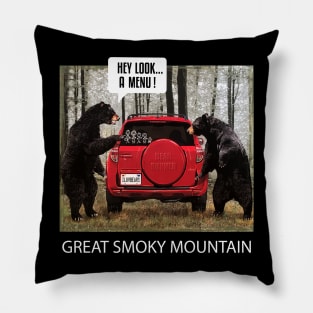 Great Smoky Mountain Bears Hey Look A Menu Pillow