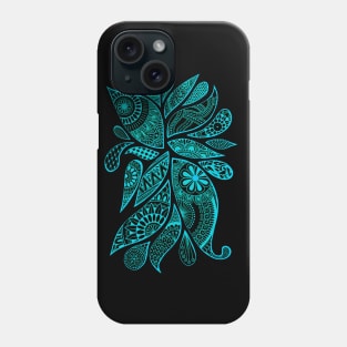 Abstract Zentangle Swirls Design (light blue on black) Phone Case