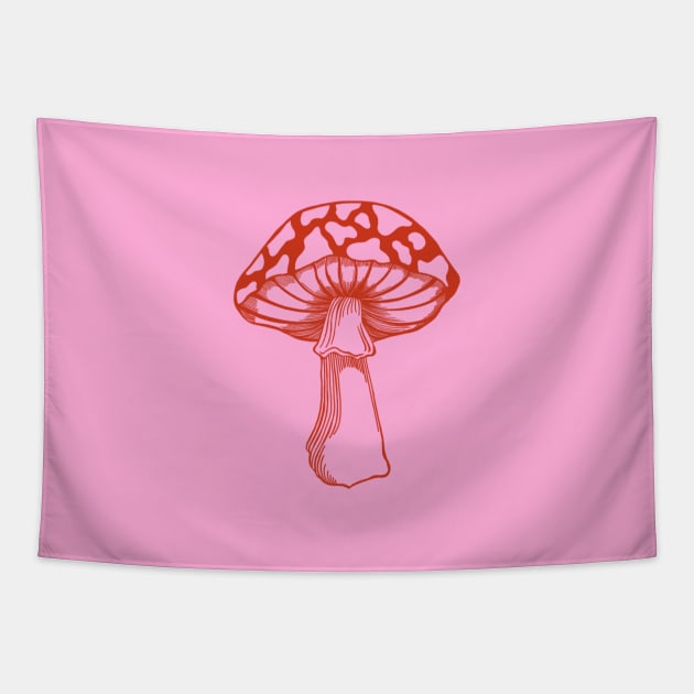 Cute, red mushroom in pink background Tapestry by Online_District