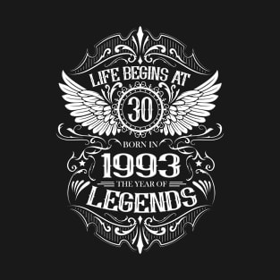 30th Birthday Vintage 1993 with Angel Wings T-Shirt