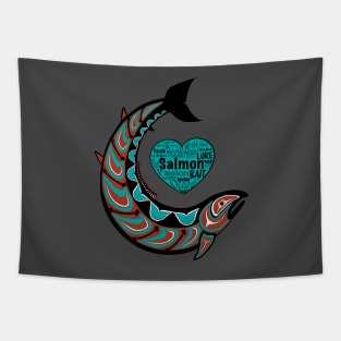 Pacific Northwest Salmon in teal and maroon Tapestry