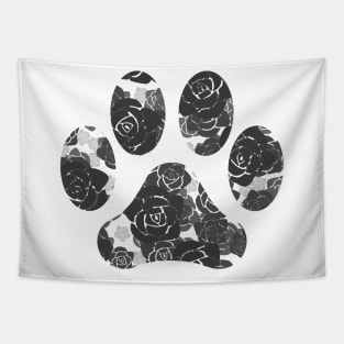 Grey Roses Paw Print Tapestry