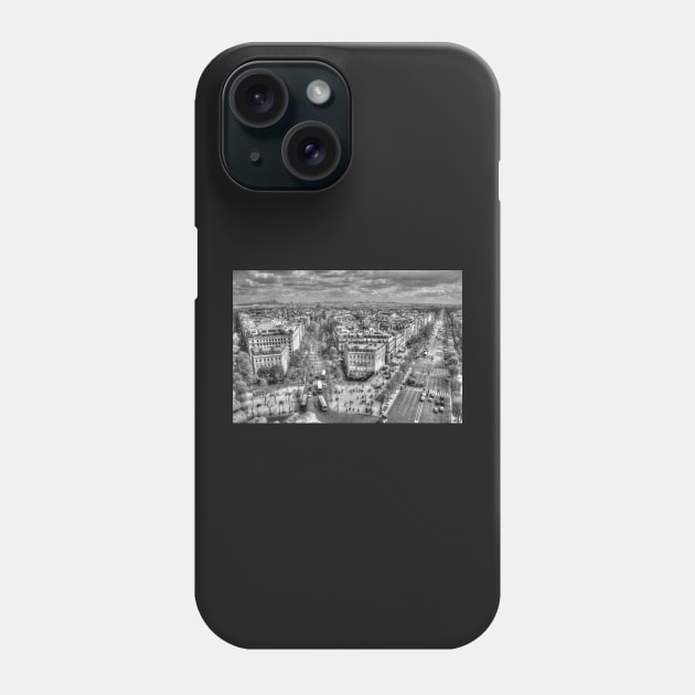 Champs-Élysées from the Arc De Triomphe in Black & White Phone Case by Michaelm43