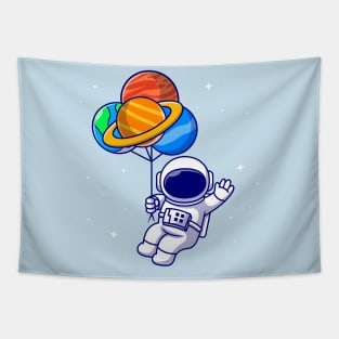 Cute Astronaut Floating With Planet balloons In Space  Cartoon Tapestry