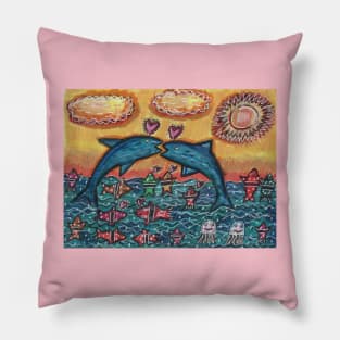 Two Loving Dolphins Singing Pillow