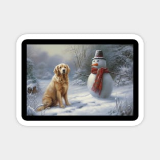 Dog and Snowman Magnet