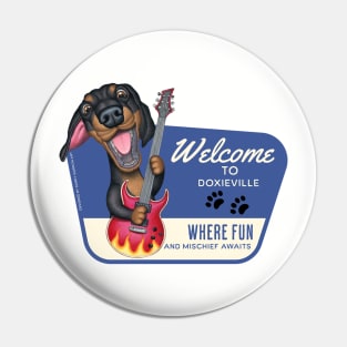 Cute Black and Tan Dachshund playing Guitar Pin