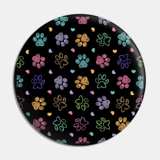 Colorful doodle paw prints with hearts Pin