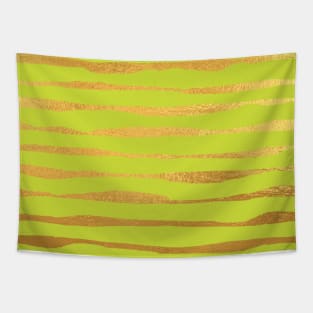 Lime Gold colored abstract lines pattern Tapestry