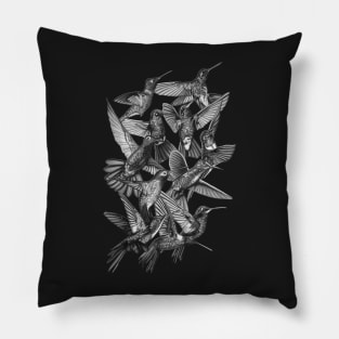 Hummingbird Dance in Sharpie (Grayscale Edition) Pillow