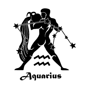 Aquarius - Zodiac Astrology Symbol with Constellation and Water Bearer Design (Black on White Variant) T-Shirt