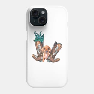 Cute Dachshund Puppy and Cowboy Boots Watercolor Art Phone Case