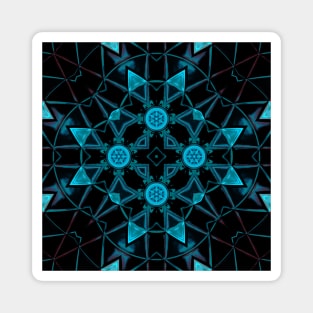 Mosaic Kaleidoscope Flower Blue Red and Black Magnet