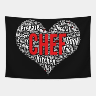 Chef Heart Shape Word Cloud Design Cook product Tapestry