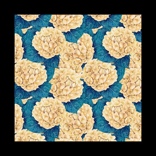 Hydrangea watercolor pattern, yellow and blue by katerinamk