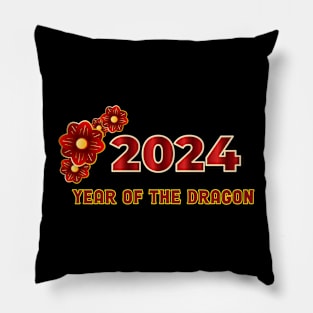 2024 Year of the Dragon Red and Flowers Pillow