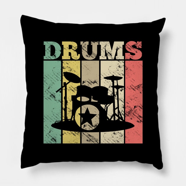 Retro Drums Drummer Pillow by Imutobi