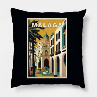 Malaga Costa Del Sol Vintage Art Advertising Tourism Print Pillow