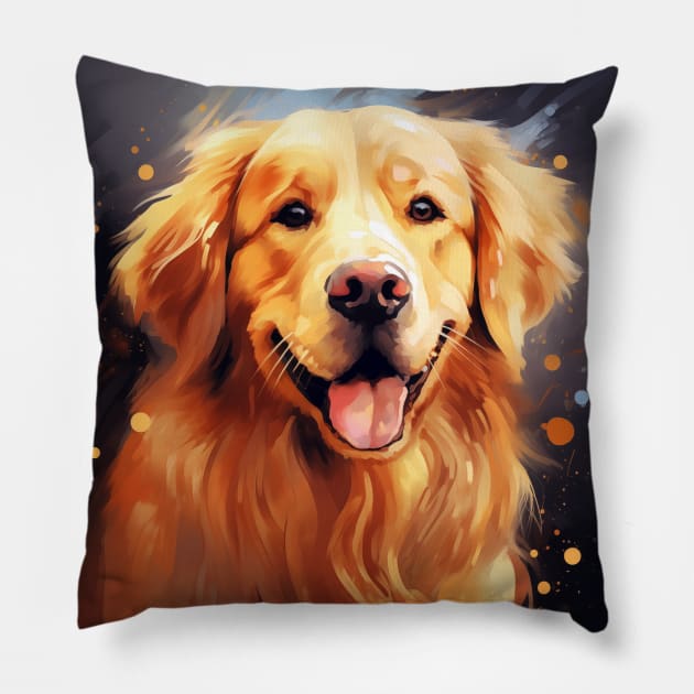 Golden Retriever Energy Watercolor Puppy Eyes for Dog Lovers Pillow by Elysian Alcove