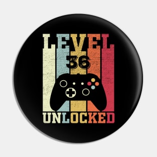 Level 36 Unlocked Funny Video Gamer 36th Birthday Gift Pin