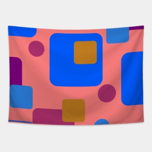 Retro Abstract Dream Space Blue MAgenta Orange on Deep Blush Tapestry