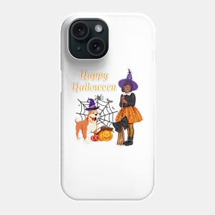 Halloween witch with her cute bulldog Phone Case